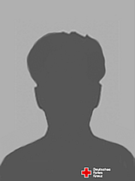 Platzhalter-Profilbild Graue Silhouette eines Kopfes als Platzhalter für ein Porträtfoto, in der unteren rechten Ecke befindet sich das Logo des Deutschen Roten Kreuzes."